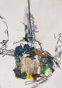 Nightwatch, Pen on paper with dried acrylic paint collaged on top, 2013