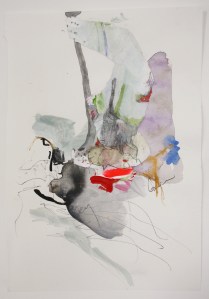 Trip, Biro, Watercolour, collage and dried acrylic paint on Paper, 21cm x 14.5cm, 2014