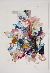 Estimate, Oil Paint on Paper with Dried Acrylic Paint Collaged on, 21cm x 14.5cm, 2014