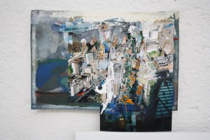 Dried Acrylic paint  collaged onto photograph, collaged onto paper with oil paint, April 2013