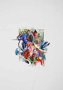 Stella, watercolour, dried acrylic and thread on card, Dec 2013