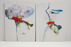 Wildlife, watercolour and dried acrylic paint on card, 10cm x 15cm, 2013