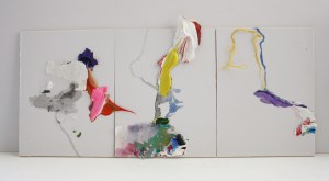 Small Wandering, Watercolour, dried acrylic and thread on card, 10cm x 22cm, December 2013