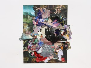 Nee, Dried acrylic paint collaged onto print from an old masters booklet, 2013