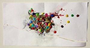 On Impact, Pen, watercolour and dried acrylic paint on paper, 2013