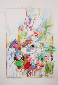 Overflow, 23cm x 18cm, colouring pencil, dried acrylic paint, watercolour and torn paper,Oct 2014