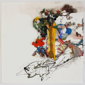 November flowers, Ink and watercolour on paper with dried acrylic paint collaged on, 2013 