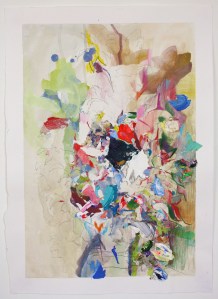 Homage to Huysum, 44cm x 30cm, Graphite, colouring pencil, watercolour, dried acrylic paint and ripped paper on paper, 2014