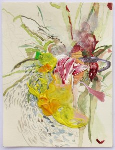 Sap # 1, Watercolour, graphite and Perspex with dried acrylic paint collaged onto paper, 13cm x 10cm, 2014