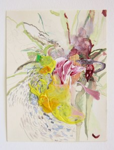 Sap # 1, Watercolour, graphite and Perspex with dried acrylic paint collaged onto paper, 13cm x 10cm, 2014