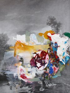 The Attack, acrylic and dried acrylic collaged onto print from a book, 2013