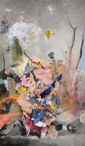 The Swing, Acrylic and dried acrylic paint collaged onto print from a book, 2013