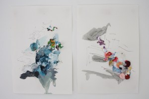 Two, Biro, Oil paint and mixed media on paper, 21cm x 30.5cm, 2014