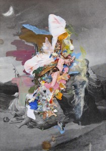 Witches' Sabbath, acrylic and dried acrylic collaged onto print from a book, 2013