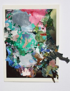Dried Acrylic paint collaged onto Postcard, 2013