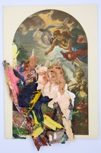 Dried Acrylic paint collaged onto postcard