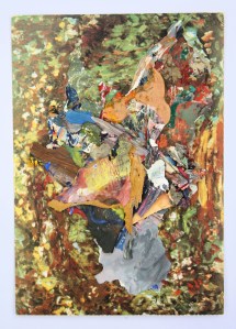 A Walk in Monet's Garden, Dried acrylic paint collaged onto postcard, 2013