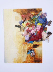 Rome, Dried acrylic flakes collaged onto postcard, 2013