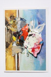 Slideview after Nash, Dried acrylic collaged onto postcard, 2013