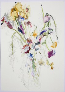 Assortment of Flowers in a Vase, Watercolour, graphite and dried acrylic paint on paper, 2015