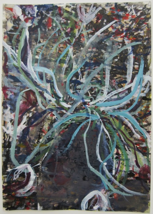 Atrium with Tulips, 21cm x 15cm, Watercolour, Gouache and Ink on Paper, 2019